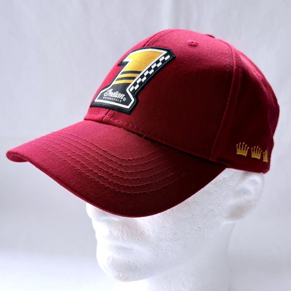 Indian Motorcycle Biker Racing Number 1 Patch Embroidered Snapback Maroon Hat